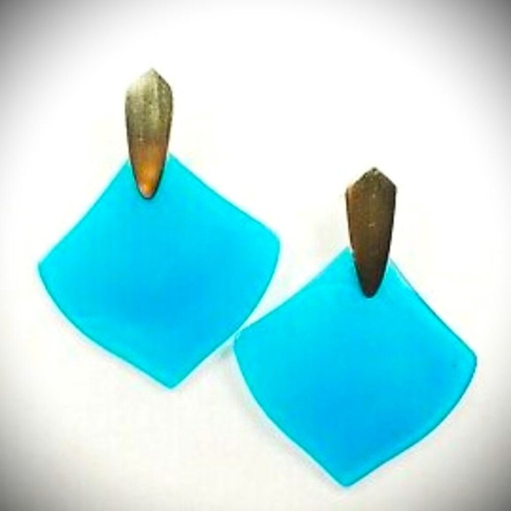 KENDRA SCOTT Astoria Yellow Gold Plated Geniune Blue Agate Earrings